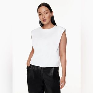 Babaton Aritzia White Shoulder Pad Tank